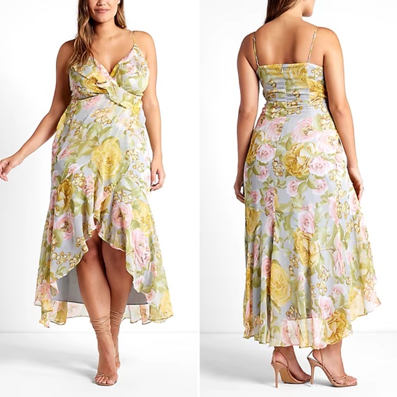 Floral Print Ruffle FauxWrap Hi-low Maxi Dress Express - Picture 1 of 6